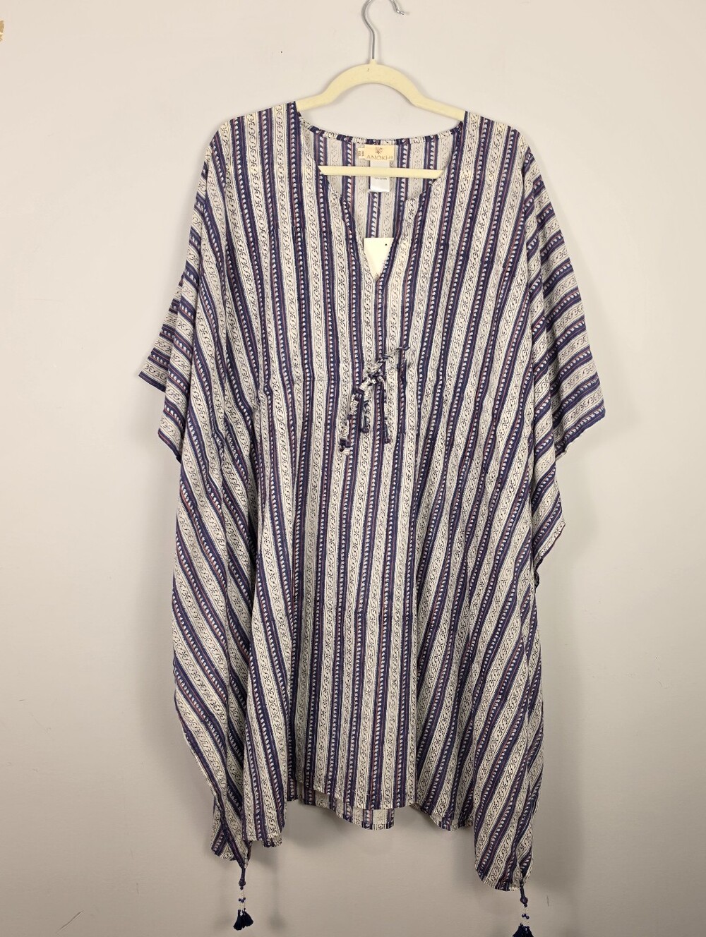 Anokhi Women’s Kaftan 100% Cotton Striped Tunic Cover-Up Free Size NWT